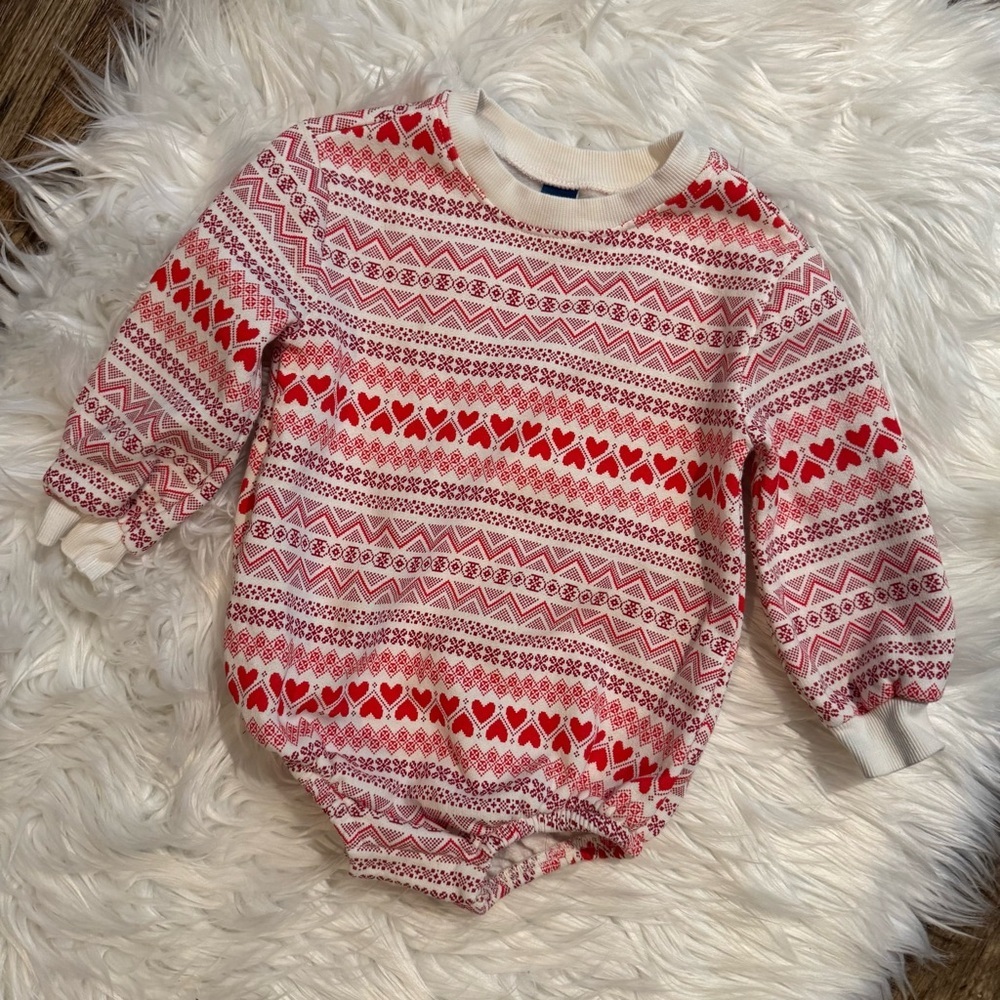 Old‎ Navy Baby Girl Fleece Romper 18-24M Red Heart Fair Isle Cozy